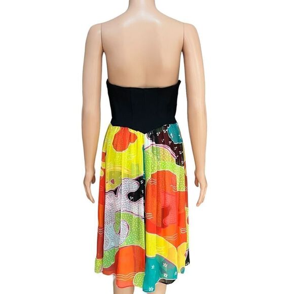Diane Von Furstenberg DVF Strapless Silk Black Multi-Color Asti Dress size 6 - Picture 3 of 7